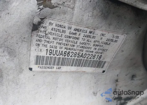 2005 Acura Tl from USA, damaged, VIN 19UUA66285A022616